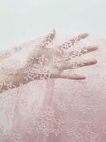 Contrast Lace Tie Back Satin PJ Set - Baby Pink - View 7