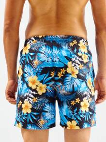 Manfinity Swimmode Hombres Shorts de natación con estampado tropical de cintura con cordón - Multicolor - Ver 2