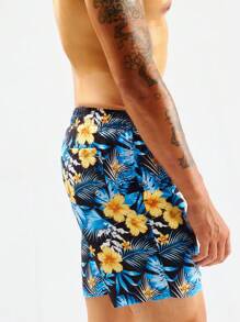 Manfinity Swimmode Hombres Shorts de natación con estampado tropical de cintura con cordón - Multicolor - Ver 5