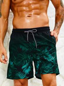 Manfinity VDAYZ Traje de baño de hombre con cordón en la cintura e impresión tropical, estilo hawaiano