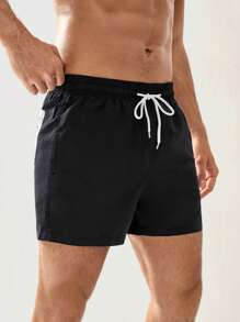 Manfinity Swimmode Men Tropical Print Drawstring Waist Swim Trunks Pool Shorts For Vacation - Black - View 1