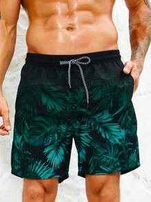 Manfinity VDAYZ Traje de baño de hombre con cordón en la cintura e impresión tropical, estilo hawaiano