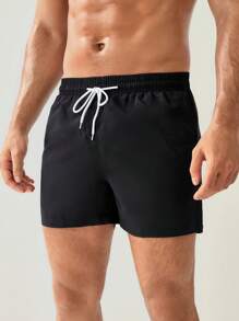 Manfinity Swimmode Men Tropical Print Drawstring Waist Swim Trunks Pool Shorts For Vacation - Black - View 4