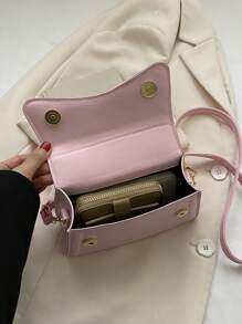 Minimalist Flap Square Bag Small Pink Top Handle - Pink - View 7