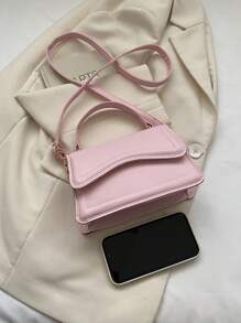 Minimalist Flap Square Bag Small Pink Top Handle - Pink - View 8
