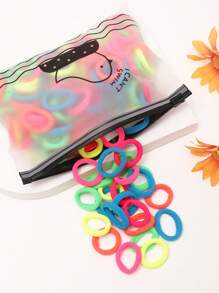 100入組女孩混色髮圈適用於日常生活 - 彩色 - 查看 1