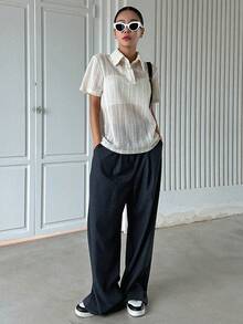 Dazy Designer 素色半排扣T恤 - 米色 - 查看 4