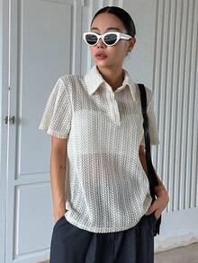 Dazy Designer 素色半排扣T恤 - 米色 - 查看 5