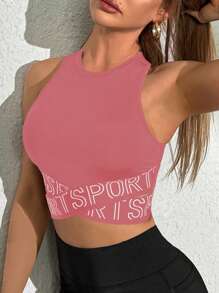 Gameset SHEIN Sport Letter Graphic Crop Sports Tank Top Fitted Shirt - Dusty Pink - View 1