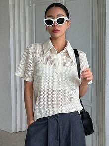 Dazy Designer 素色半排扣T恤 - 米色 - 查看 6