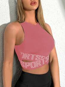 Gameset SHEIN Sport Letter Graphic Crop Sports Tank Top Fitted Shirt - Dusty Pink - View 3