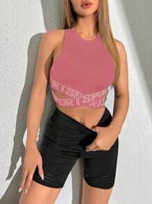 Gameset SHEIN Sport Letter Graphic Crop Sports Tank Top Fitted Shirt - Dusty Pink - View 4