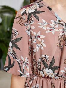 SHEIN 青少年女孩印花荷葉邊連衣裙 - 藕粉色 - 查看 4