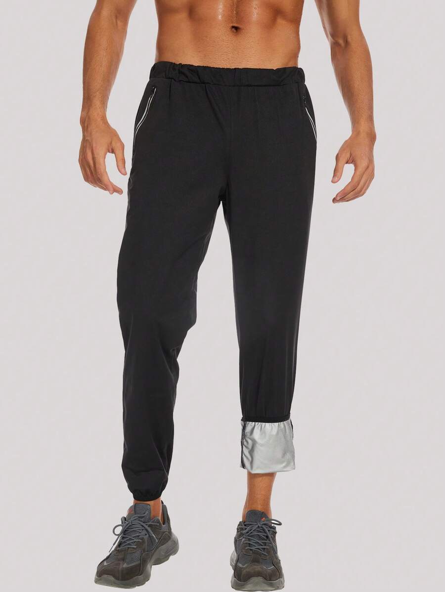 男士斜口袋運動褲 - 黑色 - 查看 1