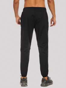 男士斜口袋運動褲 - 黑色 - 查看 2