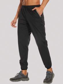 男士斜口袋運動褲 - 黑色 - 查看 3