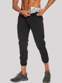 男士斜口袋運動褲 - 黑色 - 查看 4