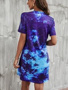 SHEIN LUNE Vestido estilo camiseta con estampado de galaxia - Multicolor - Ver 2
