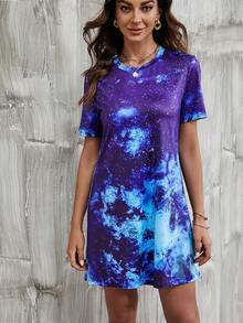 SHEIN LUNE Vestido estilo camiseta con estampado de galaxia - Multicolor - Ver 5