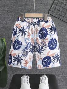 Quần short ống rộng dây rút in hình phong cách nhiệt đới cho kỳ nghỉ hè dành cho bé trai - Nhiều màu - Xem 1