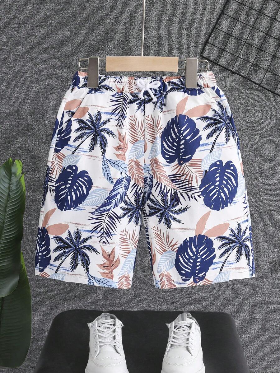 Quần short ống rộng dây rút in hình phong cách nhiệt đới cho kỳ nghỉ hè dành cho bé trai - Nhiều màu - Xem 1