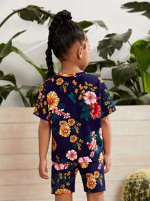 SHEIN 小女童印花T恤和短褲 - 彩色 - 查看 4
