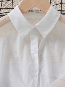 SHEIN Girls Ditsy Floral Print Cami Dress & Drop Shoulder Shirt - Yellow - View 3