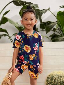 SHEIN 小女童印花T恤和短褲 - 彩色 - 查看 7