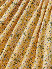 SHEIN Girls Ditsy Floral Print Cami Dress & Drop Shoulder Shirt - Yellow - View 4