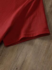 INAWLY Camiseta unicolor de cuello redondo - Rojo - Ver 4