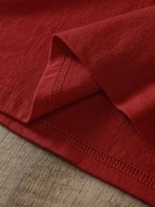 INAWLY Camiseta unicolor de cuello redondo - Rojo - Ver 5