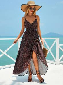 RueChic Paisley Print Belted Cami Dress - Multicolor - View 1