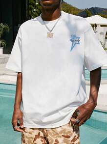 Men Slogan & Star Print Tee - White - View 2