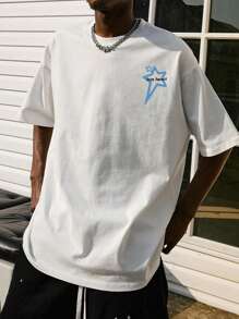 Men Slogan & Star Print Tee - White - View 3