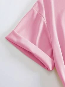 SHEIN EZwear Áo thun nữ màu trơn Giải trí - Hồng - Xem 3