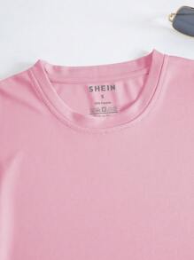 SHEIN EZwear Áo thun nữ màu trơn Giải trí - Hồng - Xem 4
