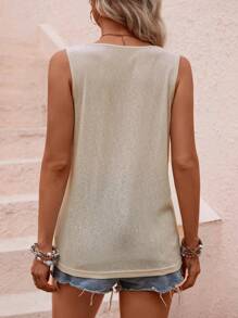 SHEIN LUNE 素色V領背心上衣 - 杏色 - 查看 2