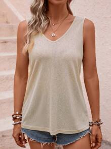 SHEIN LUNE 素色V領背心上衣 - 杏色 - 查看 3