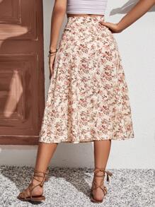 SHEIN Frenchy Paisley Print Split Thigh Skirt Summer Vacation Flower - Apricot - View 2