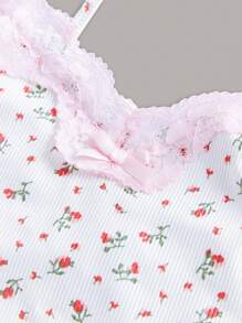 ROMWE Kawaii Áo khoác và áo lót dành cho xe tăng nữ Tương phản ren Gân đan Họa tiết hoa Boho - trắng - Xem 3