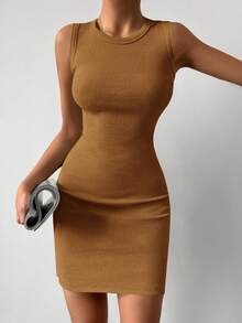 EURMUSE Vestido ajustado unicolor tejido de canalé