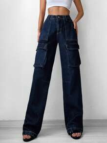 Cottnline Flap Pocket Cargo Jeans - Dark Wash - View 1