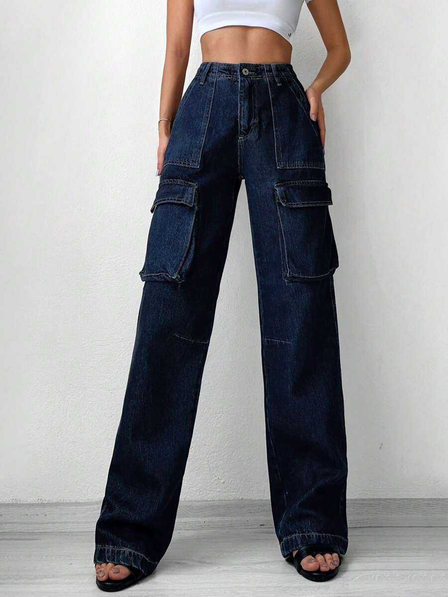 Cottnline Flap Pocket Cargo Jeans - Dark Wash - View 1