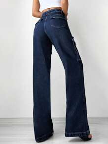 Cottnline Flap Pocket Cargo Jeans - Dark Wash - View 2