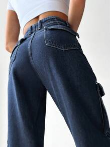 Cottnline Flap Pocket Cargo Jeans - Dark Wash - View 4