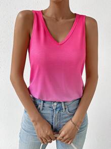 SHEIN LUNE 漸層V領背心上衣 - 玫紅色 - 查看 5