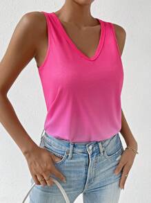 SHEIN LUNE 漸層V領背心上衣 - 玫紅色 - 查看 6