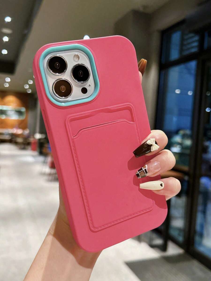 Vỏ điện thoại trơn có khe cắm thẻ - Màu Hồng Tươi - Xem 1