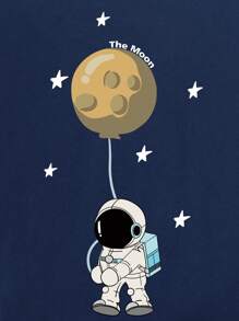 SHEIN EZwear 宇航員和行星圖案T恤 - 藏蓝色 - 查看 5