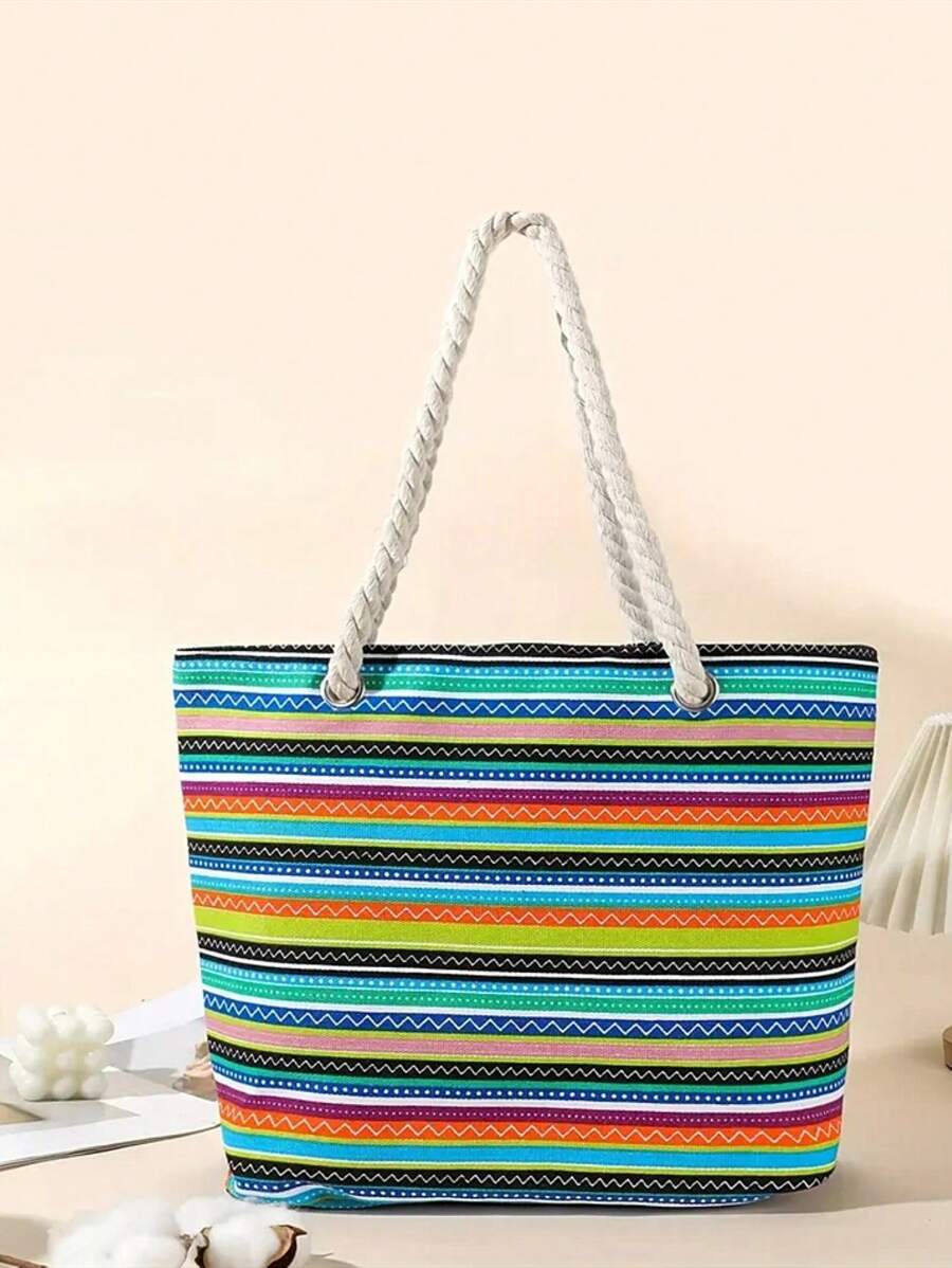 Túi Đi Biển Họa Tiết Sọc, Túi Tote Dung Tích Lớn, Túi Du Lịch Phong Cách Du Lịch Túi Canvas - Nhiều màu - Xem 1